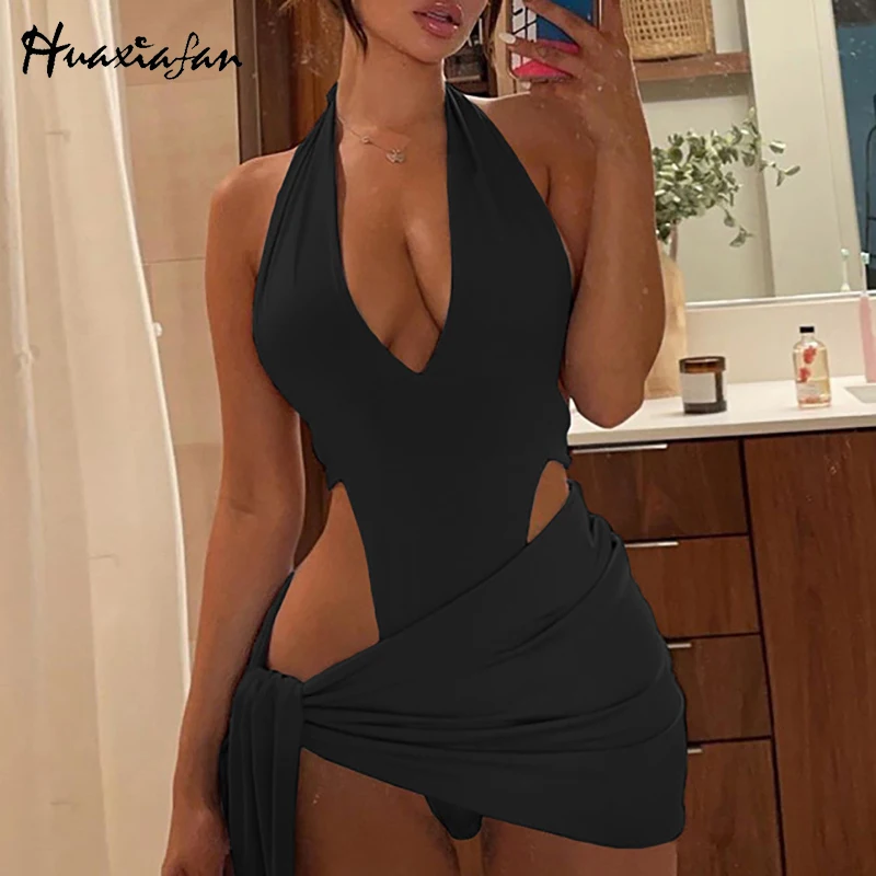 

Huaxiafan Mini Dress Women Summer Sexy Hollow Out BowKnot Club Party Prom Ladies Short Dresses Vestidos Female 2021 Clothing New