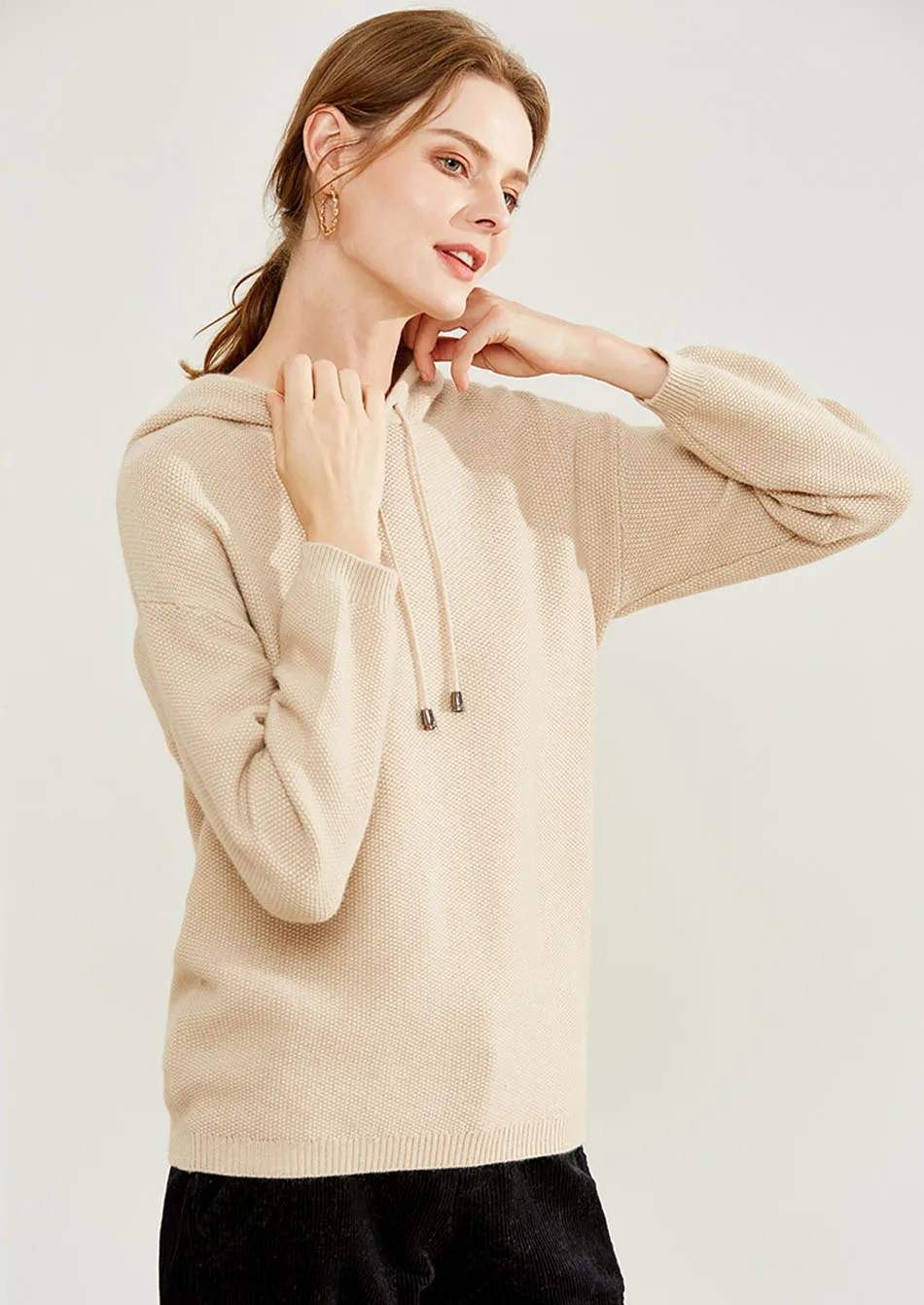 YJMY Inner Mongolian Cashmere Sweater Women Strap Dropped Shoulder Ribbed Cuffs Hem Knit Spring Autumn in Slava Store - Цвет: Camel