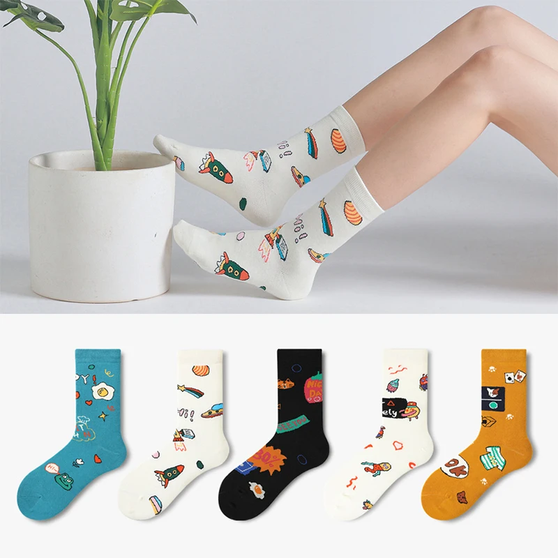 

New Universe Socks Ladies Tide Cartoon Cute Planet Stockings Embroidery Japanese Street Stockings Autumn and Winter Models