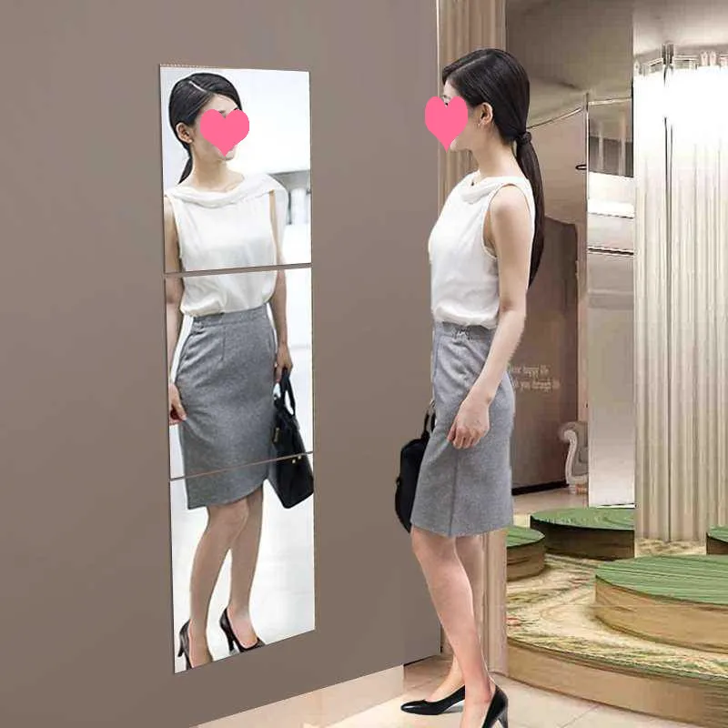 3pc acrylic full body mirror self adhesive stickers 30cm square crystal wall paper diy 3d decal living room bathroom home decore free global shipping