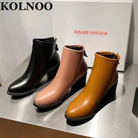 kolnoo new size 34 50 womens chunky heel boots faux leather british style ankle boots daily wear evening fashion winter shoes