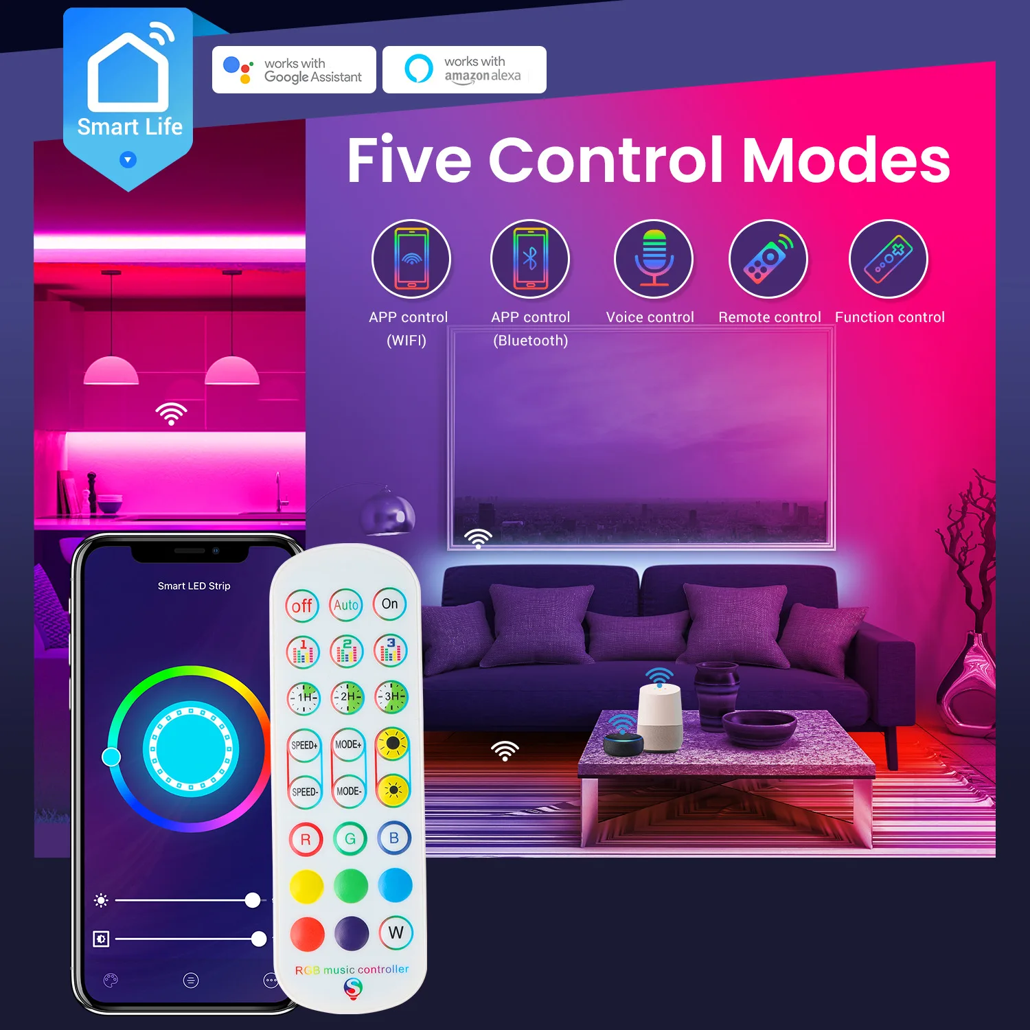 Пульт управления Wi-Fi совместимый с Alexa Google Assistant работает RGB светодиодной лентой