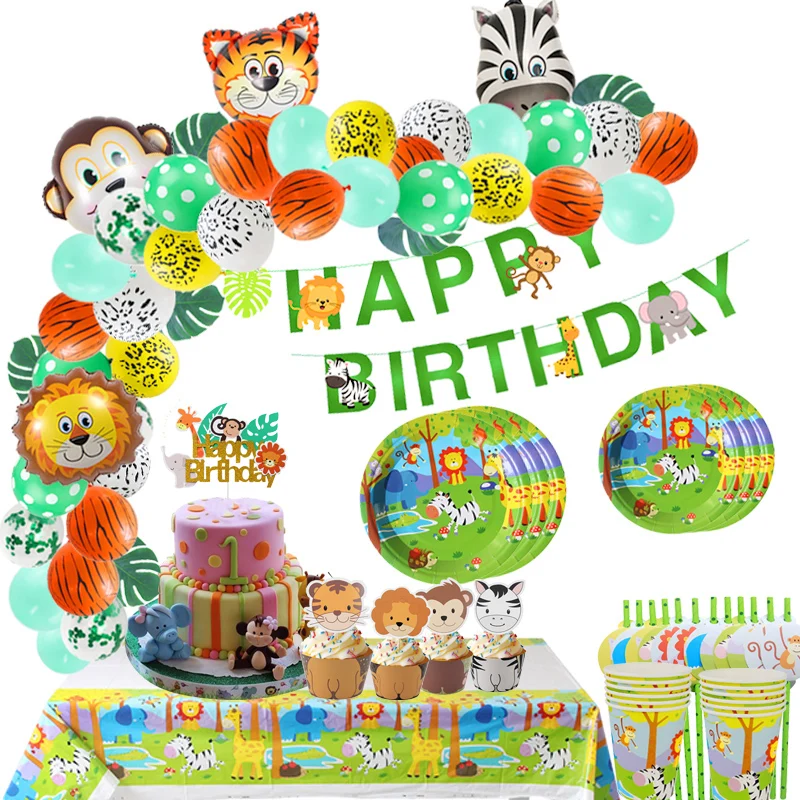 Джунглей с днем рождения баннер сафари животное торт Топпер дикая одна первая