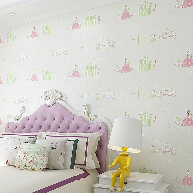 

Girl cute cartoon pink princess castle room bedroom living room study TV background wallpaper 3d stereo non-woven wallpaper