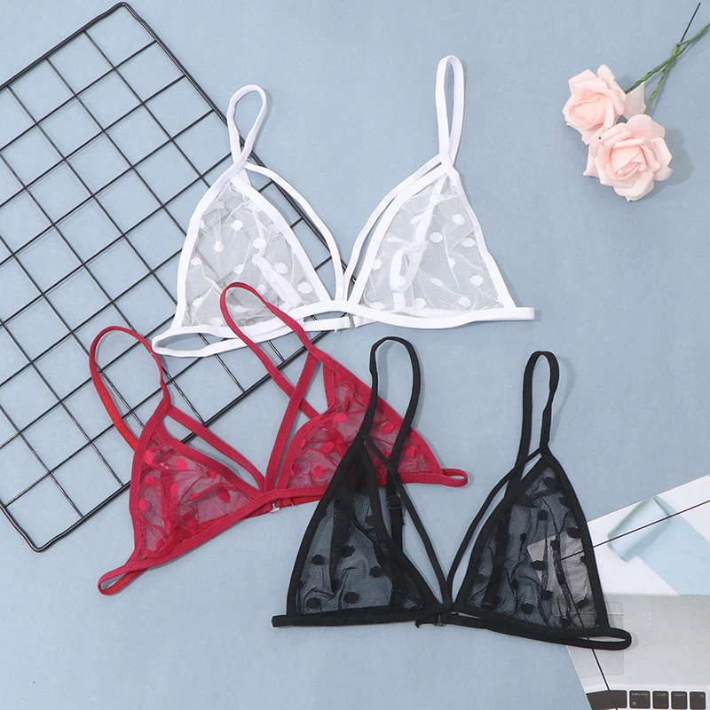 

1set New Beautiful Lingerie Sexy Lingerie Bras Women's Underwear For Women Breathable Brassiere Sexy Polka Dot Mesh Bra Set
