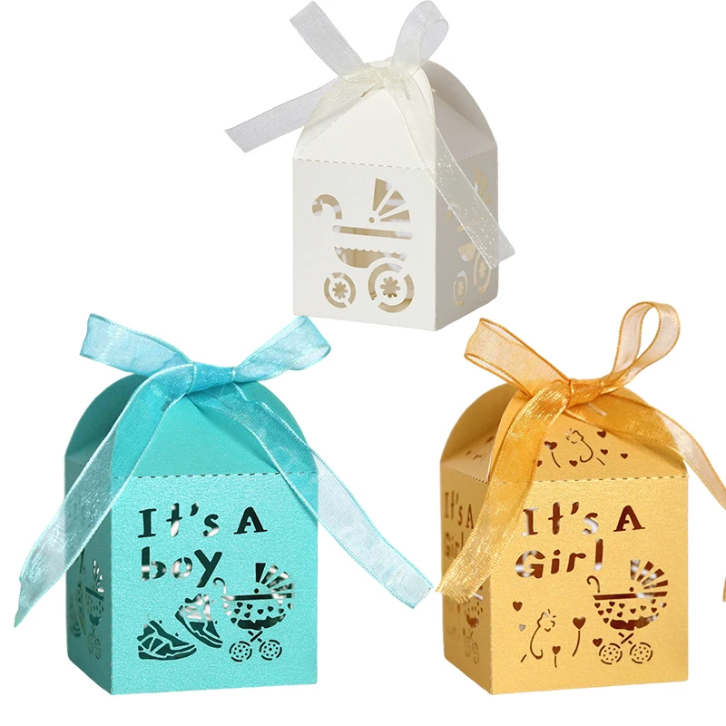 

20/30/50 шт. детская коляска с лазерной резкой, лента, коробка для подарков на вечеринку в честь крещения ребенка, свадебный подарок на день рожд...