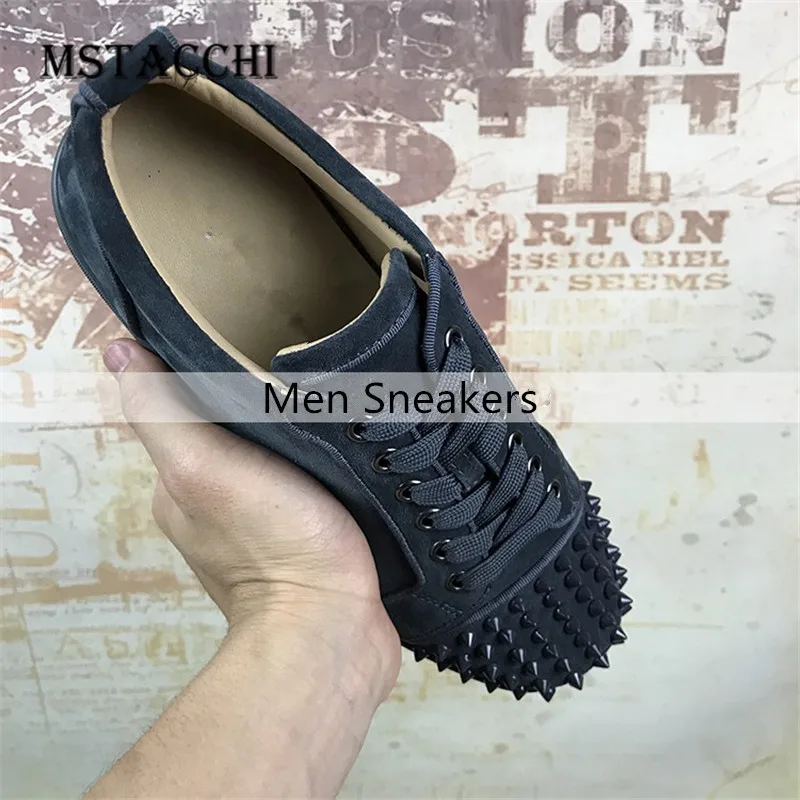 

MStacchi Genuine Leather Men Sneakers Fashion Rivet Round Toe Flat Cross-tied Breathable Non-Slip Male Leisure VulcanizedShoes