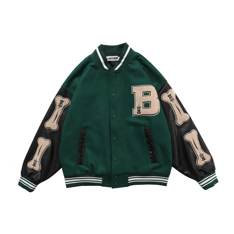 

LACIBLE 2021SS Hip Hop Furry Bone Patchwork Color Block Jackets Mens Harajuku Streetwear Bomber Jacket Men Baseball Coats Unisex