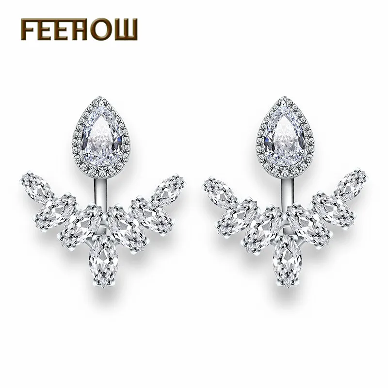 Серьги с цветами FEEHOW FWEP396 серьги блестящими белыми из кубического циркония|earring