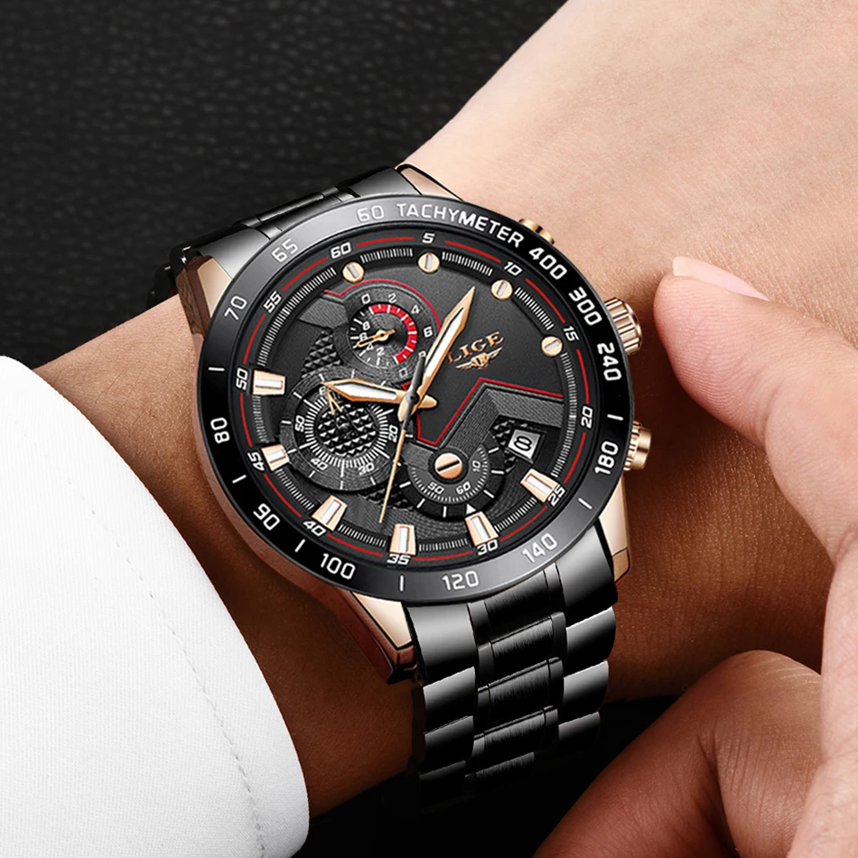 LIGE мужские часы Топ люксовый бренд из нержавеющей стали деловые хронограф