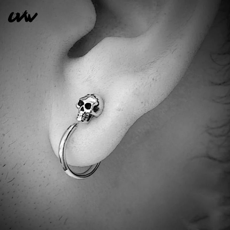 

2pc Tiny Punk Skull Helix Ear Stud Earrings Set for Women Men 316L Hoop Pendientes Earrings Tagus Plug Fashion Jewrelry UVW283