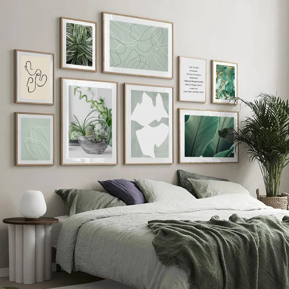 

Green Plant Leaves Cactus Abstract Line Wall Art Canvas Painting Nordic Posters And Prints Wall Pictures For Living Room Decor