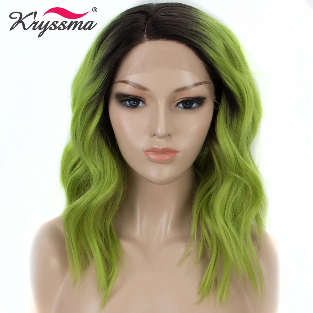 Женский парик для косплея Kryssma неоновый зеленый синтетический Боб светлый с