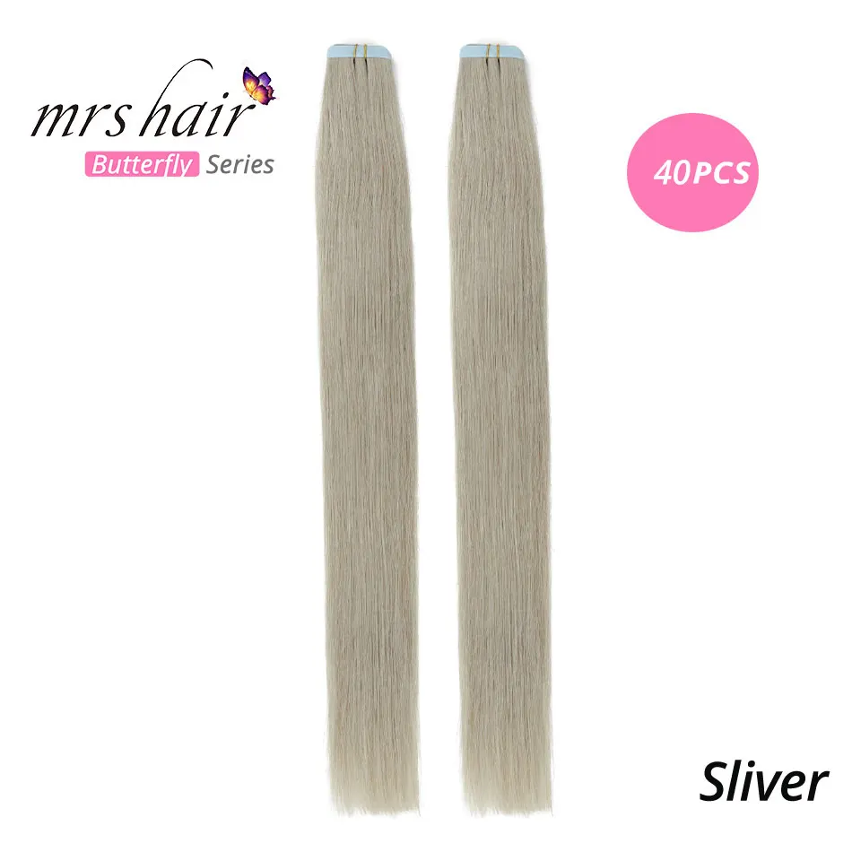 Mrshair Клейкие ленты в Пряди человеческих волос для наращивания 1" 18" 2" 22" 2" машина сделала Волосы Remy на Клеящие средства Клейкие ленты pu кожа утка Невидимый 20 штук - Цвет: Silver#