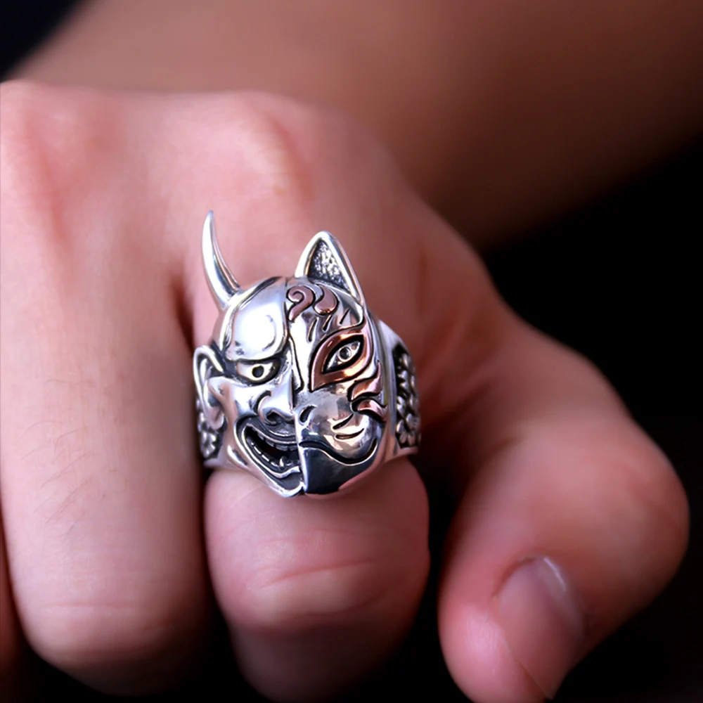 EVBEA Hannya Fox японское мифологическое Кольцо Подарочная бижутерия большие регулируемые байкерские кольца с мотоциклом мужские и Мальчики Ювелирные изделия
