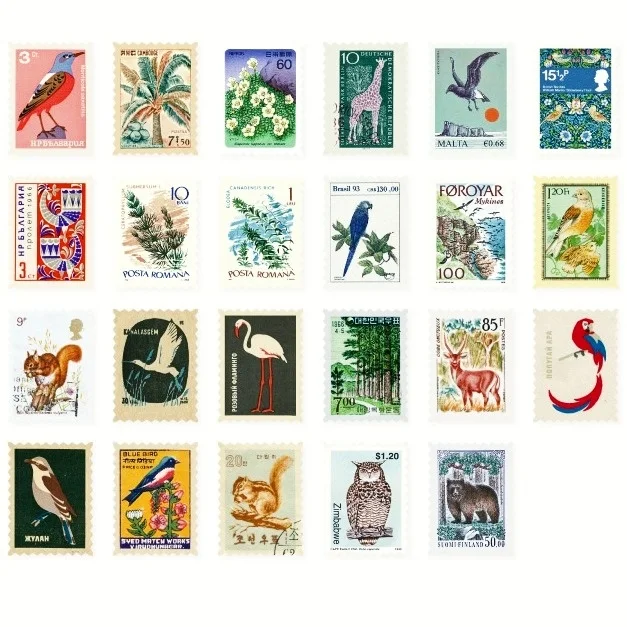 

Stamp Sticker Pack, Philatelic Museum Series, Retro Plant Creative Decoration Stickers 4cm*3cm, Retro Scene Dressing Supplies