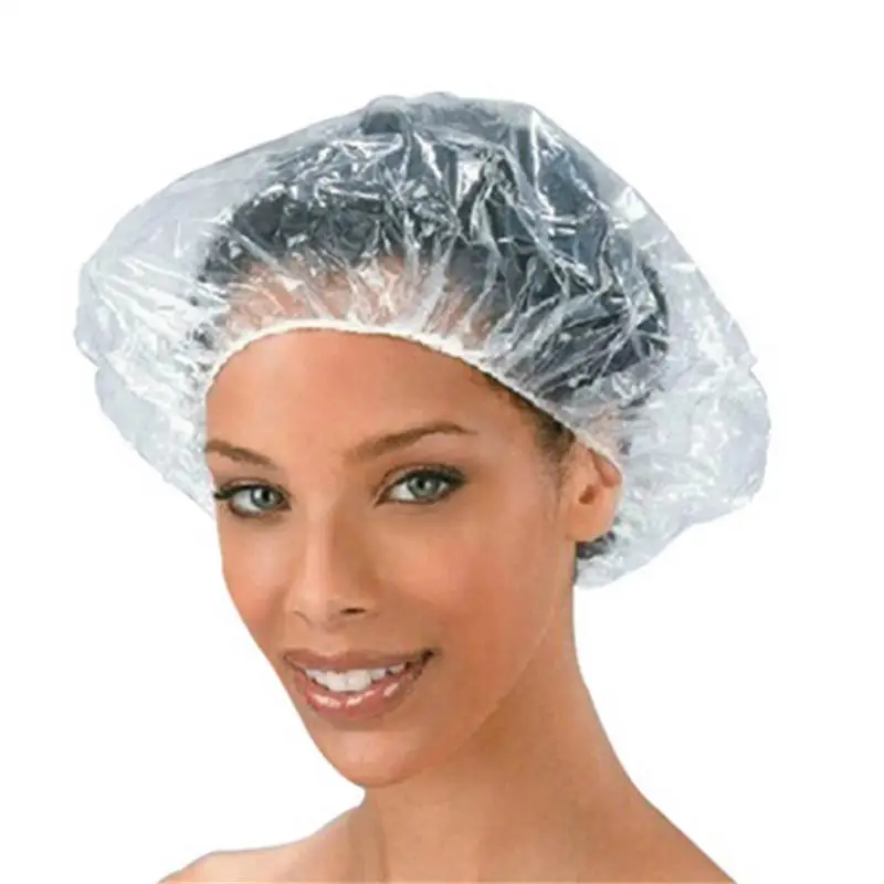 100pcs Disposable Hat Hotel One-Off Elastic Shower Bathing Cap Clear Hair Salon Bathroom Products | Дом и сад