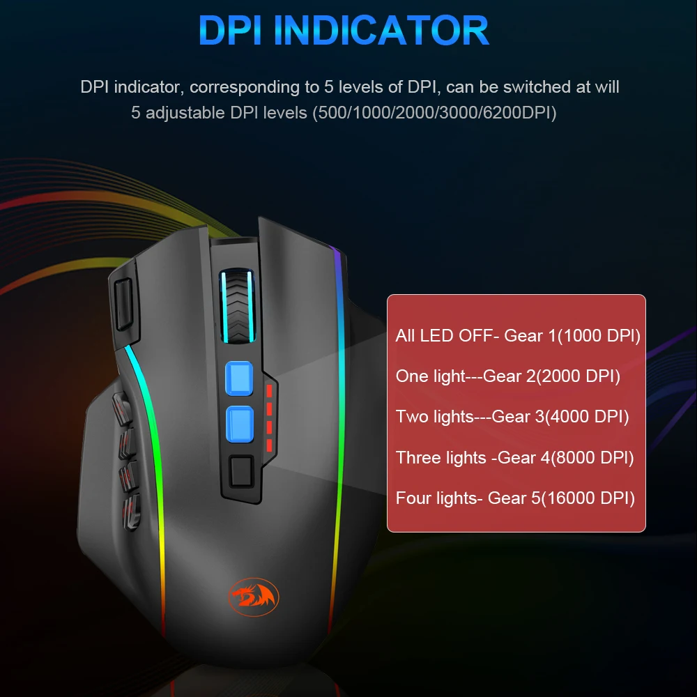 REDRAGON M901P-KS Perdiction Elite RGB USB 2 4G Беспроводная игровая мышь 16000DPI 19 кнопок