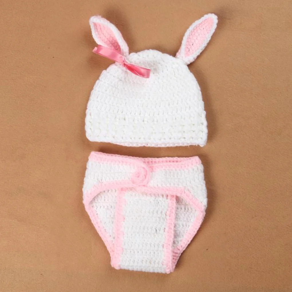 Newborns Props Photography Crochet Baby Hat Rabbit Handmade Bonnet Infant Newborn Studio Photo Session Prop | Детская одежда и
