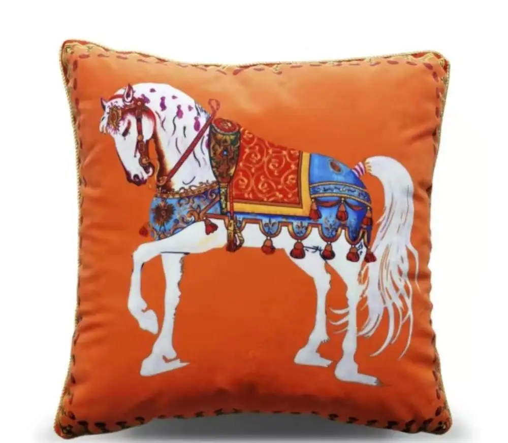 Чехол для подушки LISM с французской лошадью оранжевый бархат шениль Европейский