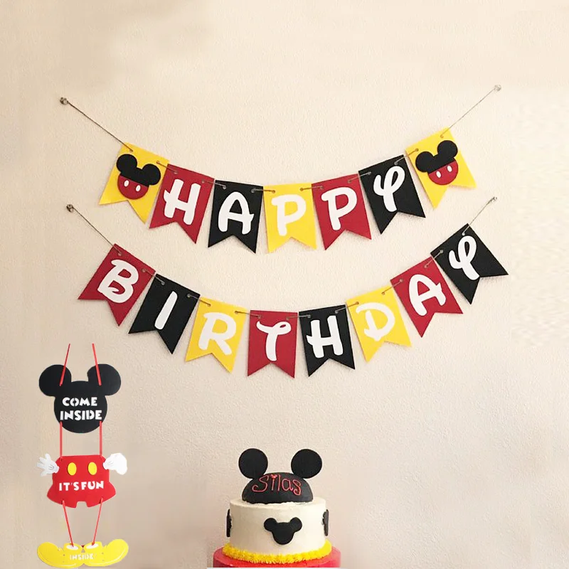 

Mickey Mouse Theme High quality Birthday Party Decor Banner Mickey Happy Birthday Banner Party Pull Flower Decoration Supplies