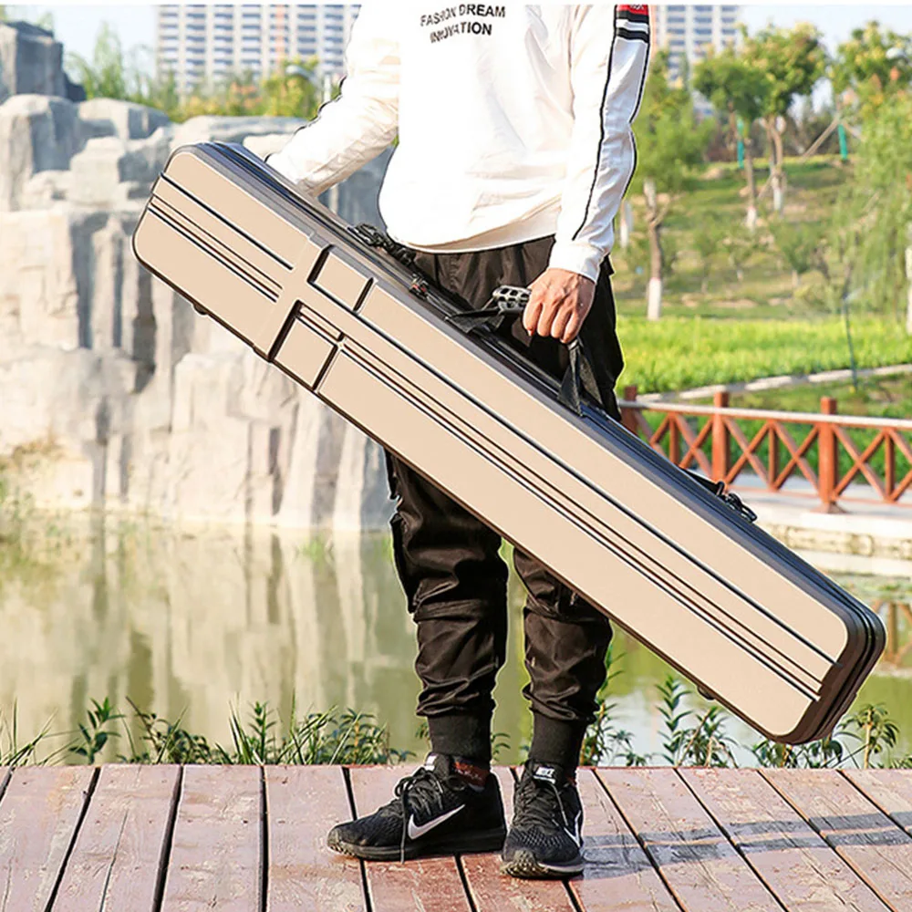125CM Portable Fishing Rod Bag Waterproof Fishing Gear Bag ABS Hard Shell High Capacity Fishing Bag Shockproof Fishing Reel Bag