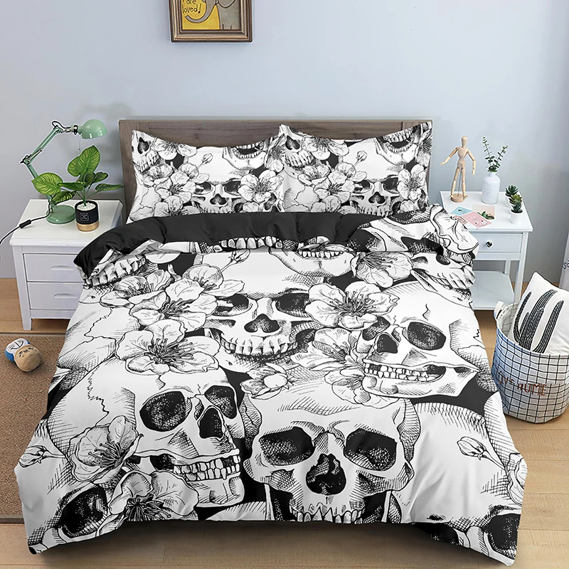 

Skeleton Skull Bedding Set 2/3PCS Queen/King Size Duvet Cover Set Bedclothes Pillowcase Comforter Sets Home Textile
