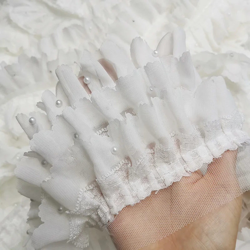 Шифоновое кружево с тремя слоями 13 см шириной плиссированное кружевные