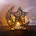 ИД Мубарак деревянные подвесные украшения на Рамадан светодиодный свечи светильник Луна, Звезды деревянные поделки ИД Мубарак Декор для дома Ид аль-Адха