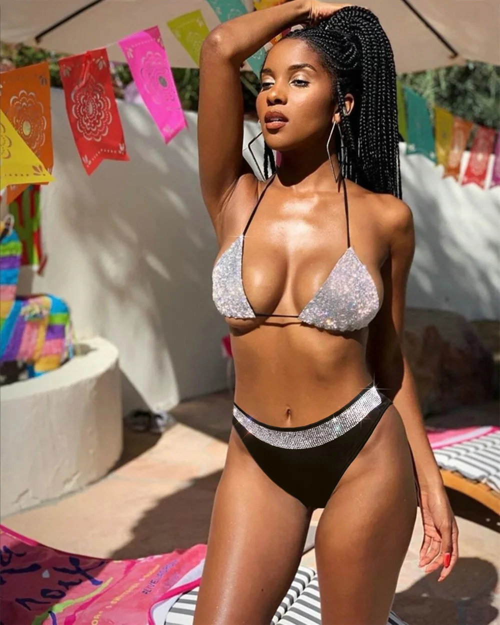 2021 women's swimsuit split bikini sexy low waist split hot drilling swimsuit in Europe and America 2 piece bathing suit