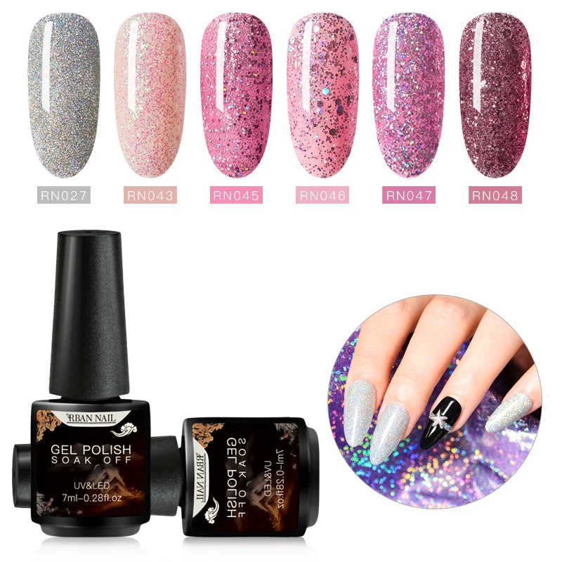 RBAN NAIL 7 мл УФ гель для ногтей голографический Блестящий розовый цвет серии