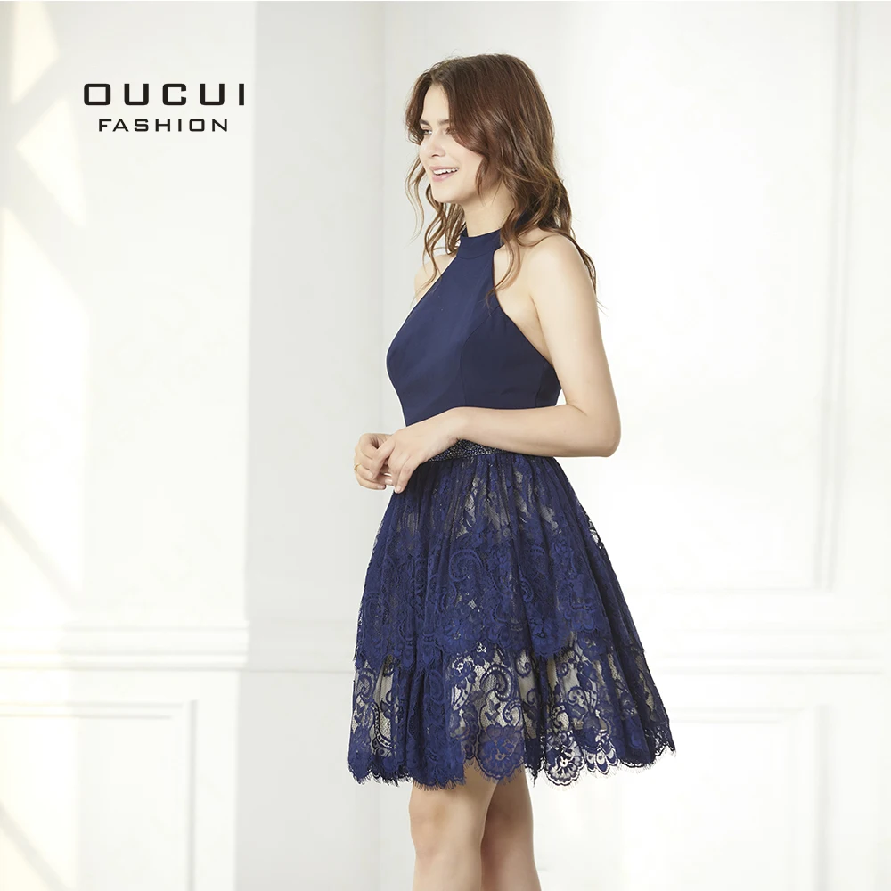 Темно синее кружевное бальное платье короткие платья для встречи выпускников
