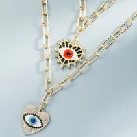 ins new product exaggerated creative heart shaped devils eye pendant alloy inlaid rhinestones personality thick chain necklace