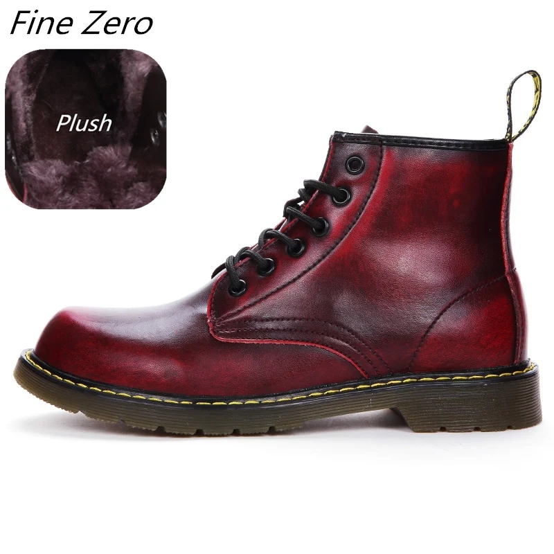 Red-plush 01 Высококачественные ботинки из натуральной кожи; мужские водонепроницаемые ботильоны; сезон весна-осень; ботинки для верховой езды; Мужская Уличная Рабочая обувь; зимние ботинки - Цвет: Red-plush 01