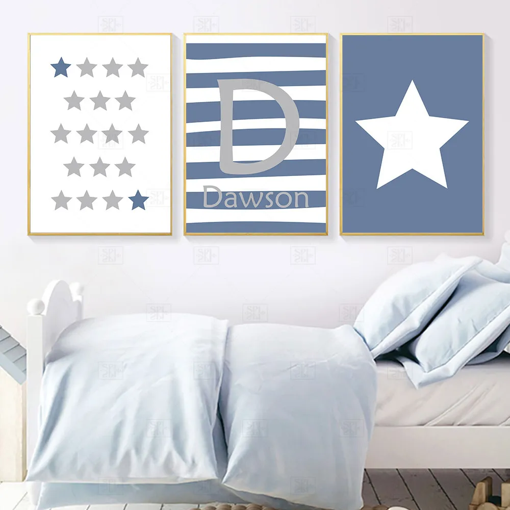 Печатные плакаты звезда настенное искусство холст живопись личное имя синий