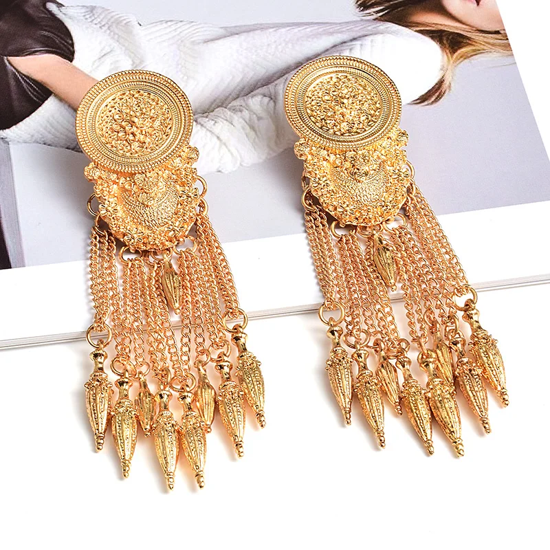

ZA New Long Gold Dangle Drop Earrings Hang Chain Tassels Fine Jewelry Accessories Wholesale Vintage Pendientes Bijoux For Women