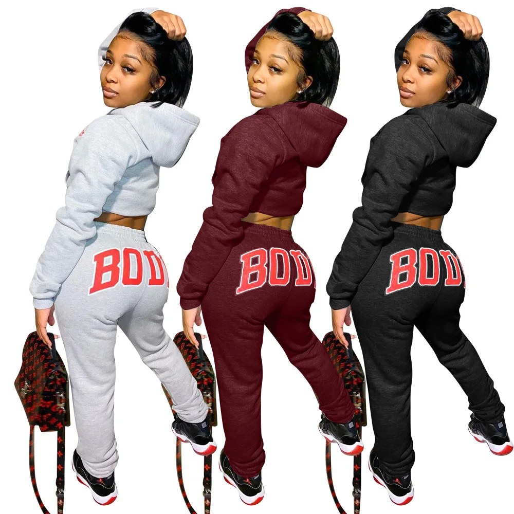 

Fall 2020 new fashion letter print sports two piece casual hooded long sleeve top and pants women's set