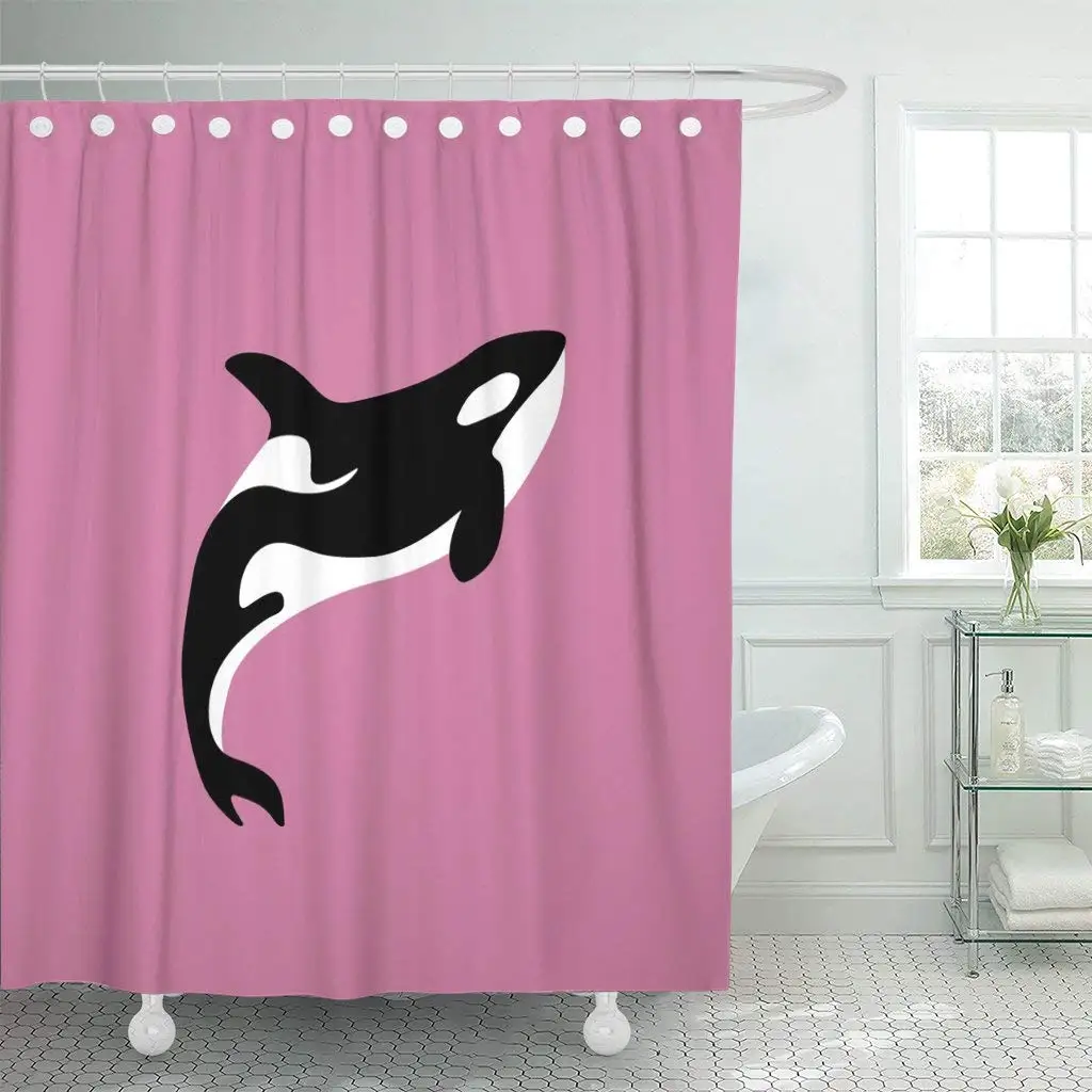

Whale Killer in Water Orca Swimming Pool of Flat Shower Curtain Waterproof Polyester Fabric 72 x 72 Inches Set with Hooks
