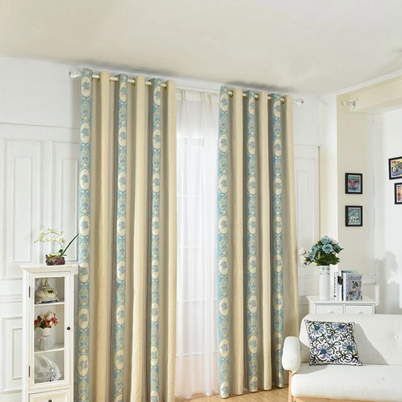 Nordic Thickened Jacquard Blackout Bedroom Curtains Luxury Blue White Striped Chenille Window Drapes Living room Cortina X762#4 | Дом и сад