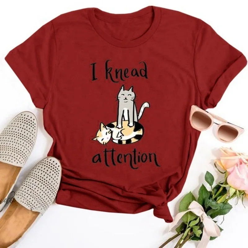 

I Knead Attention Cat Print T Shirt Women Short Sleeve O Neck Loose Tshirt Summer Women Tee Shirt Tops Camisetas Mujer