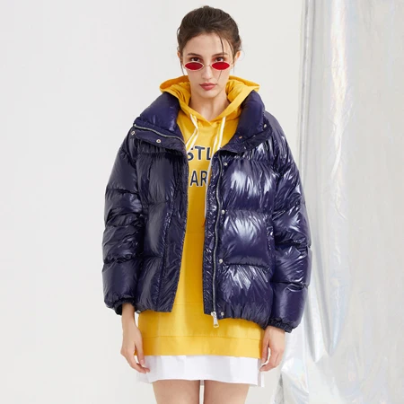YNZZU Chic новая зимняя куртка женская повседневная короткая пушистая пуховая куртка женская утепленная теплая свободная яркая верхняя одежда A1121 - Цвет: Синий