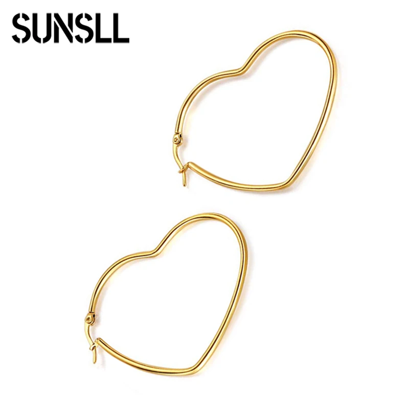 

SUNSLL Stainless Steel Earrings Exaggerated Big Heart-Shaped Earring Women Fashion Simple Temperament Jewelry Punk Rock Gifts