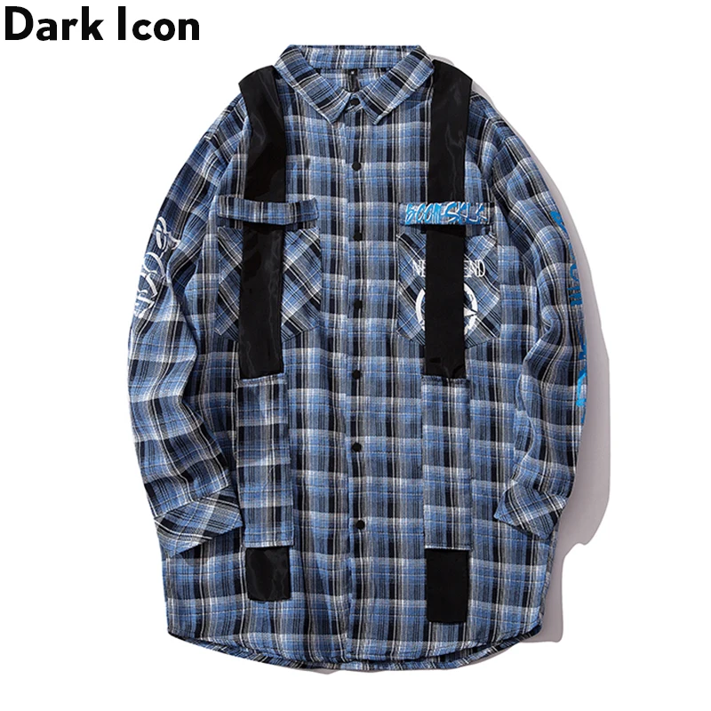 Темная икона Скелет клетчатая рубашка мужская съемная лента удлиненная уличная