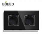 Водонепроницаемая двойная настенная розетка BSEED европейского стандарта, 16 А, 110-250 В, белая, черная, глянцевая стеклянная панель, настенная розетка 157 мм