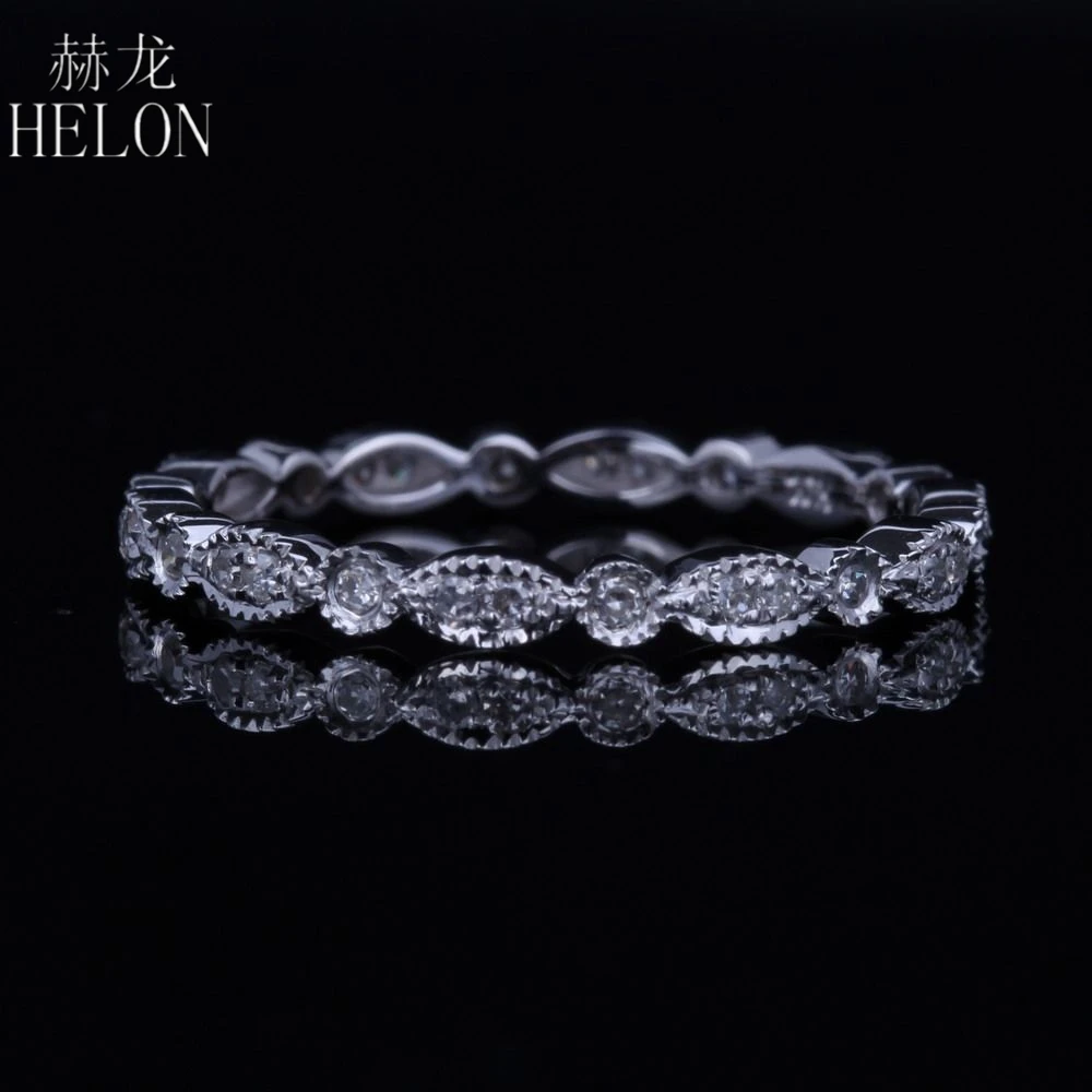 

HELON Solid 14K White Gold 0.2ct Natural Diamonds Engagement Ring Women Diamond Vintage Wedding Fine Jewelry Eternal Ring Gift