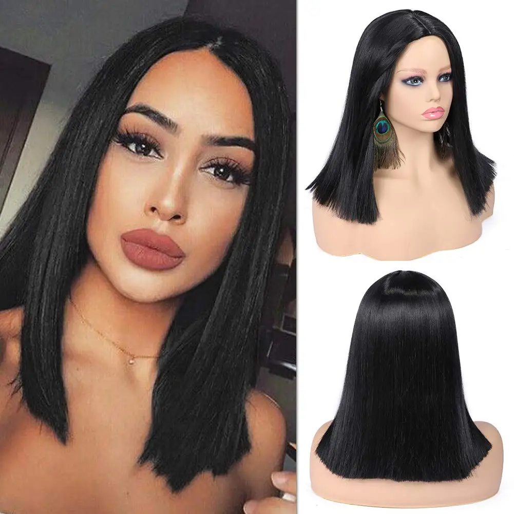 

Bob Wig Straight Short Bobo Sythetic Wigs for Black Women Pink Purple Yellow Middle Part Shoulder Length Cosplay Daily Use