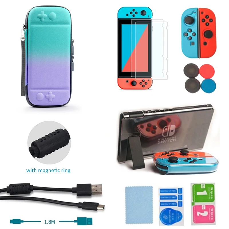 6 в 1 сумка с градиентом цвета для Nintendo Switch переноски аксессуаров консоли NS чехол