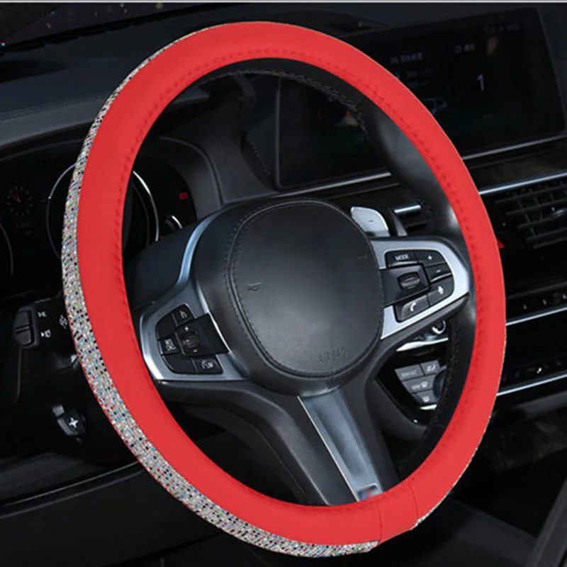 

38cm Steering Wheel Cover Anti-slip Car Protector Replacement Rhinestone
