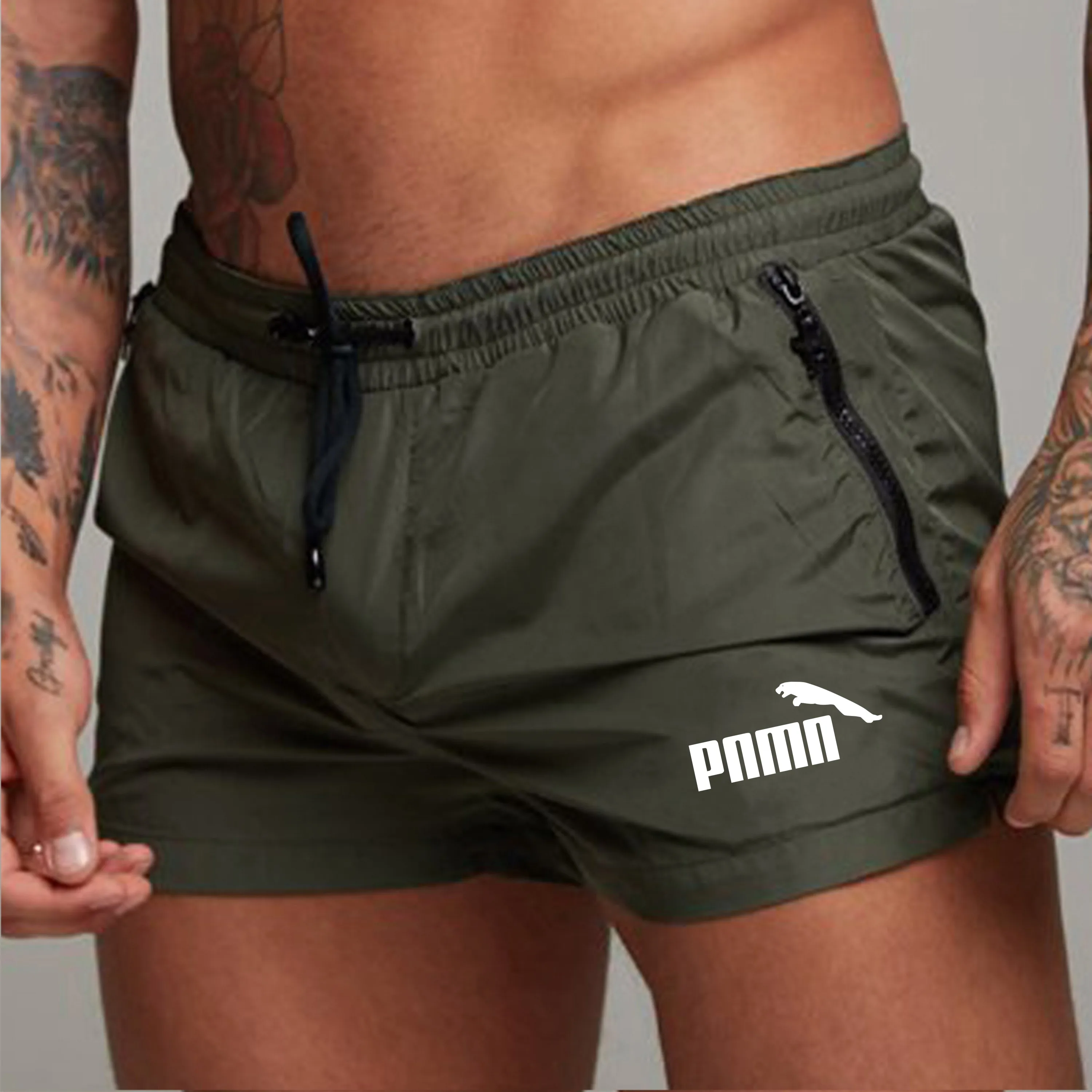 men's shorts zipper Pockets Detail Quick Dry Swimming Shorts Men Swimwear Man Swimsuit Swim Beach Summer Bathing | Спорт и