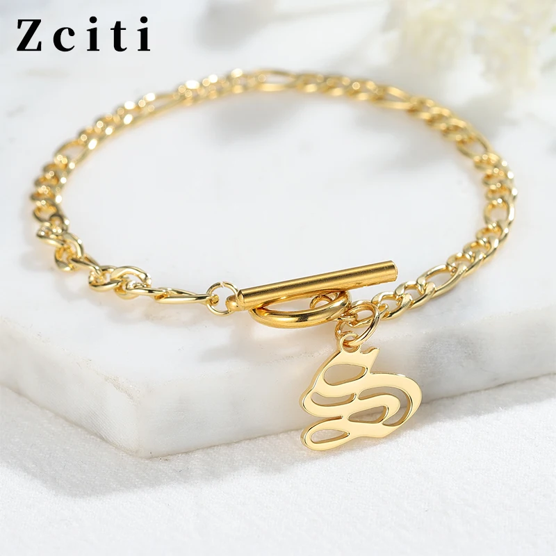 

Custom Old English Letter Pendant Bracelet For Women Stainless Steel Personalized A-Z Initial Name Bracelet Hand Chain Jewelry
